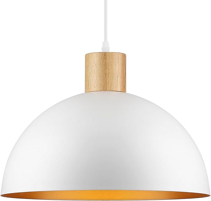 White Pendant Light, 16" Wood Dome Pendant Lights Fixtures Adjustable Large Modern Hanging Lighting, for Kitchen Island Dining Room Farmhouse Bar Restaurant