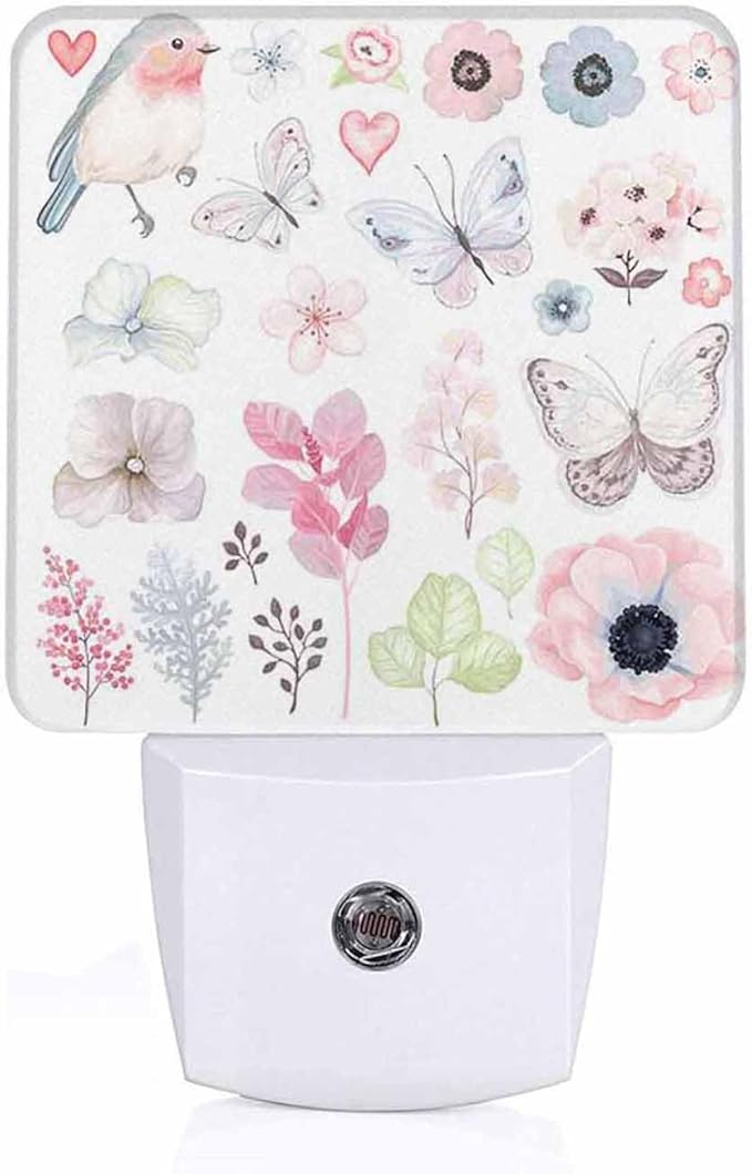 LED Night Light Lamp with Smart Sensor Dusk to Dawn Sensor,Flowers Birds Night Light Daylight White,0.5W Plug-into Wall for Adults,Bedroom,Bathroom,Hallway,Kitchen