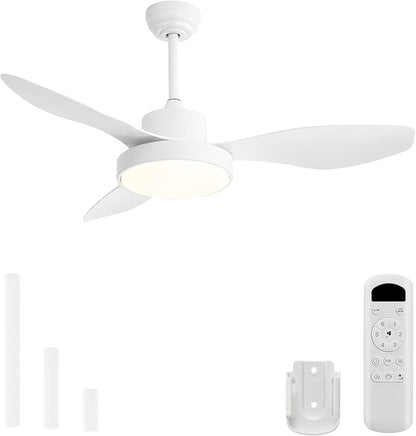 Sofucor 48 Inch Ceiling Fan with Lights and Remote Flush Mount Modern Outdoor Ceiling Fans with 3 CCT Dimmable, 6 Speed, Quiet DC Motor &Timer for Bedroom Patios Indoor White