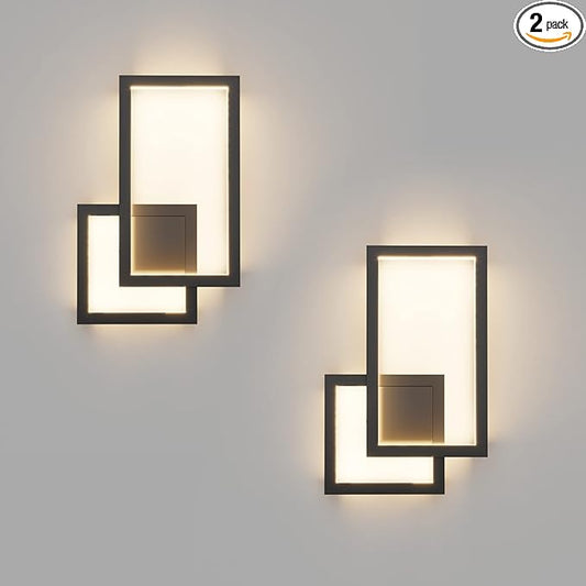 Ralbay 2-Pack Modern Indoor Wall Sconce 20W Aluminum Up and Down LED Modern Black Wall Sconce for Indoor Living Room Bedroom Hallway (Warm White Light, 3000K)