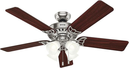 Hunter 52 inch Indoor Ceiling Fan with LED Lights and Pull Chain - Standard Mount Ceiling Fan, 5 Blades, For Bedroom, Living Room, or Kitchen, Quiet - Studio Series 53064, Brushed Nickel