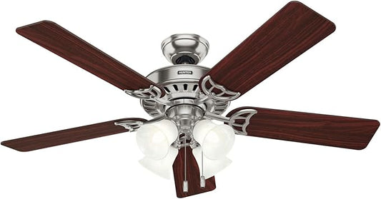 Hunter 52 inch Indoor Ceiling Fan with LED Lights and Pull Chain - Standard Mount Ceiling Fan, 5 Blades, For Bedroom, Living Room, or Kitchen, Quiet - Studio Series 53064, Brushed Nickel