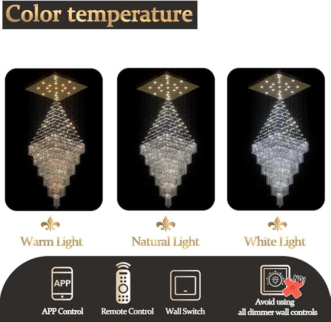 Flashing God D48''X H120'' Extra Large Chandelier for High Ceiling Modern Raindrop Chandelier Crystal Flush Mount Ceiling Light for Foyer Living Room Staircaes Entrance Gold ﻿
