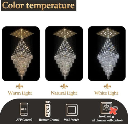 Flashing God D48''X H120'' Extra Large Chandelier for High Ceiling Modern Raindrop Chandelier Crystal Flush Mount Ceiling Light for Foyer Living Room Staircaes Entrance Gold ﻿