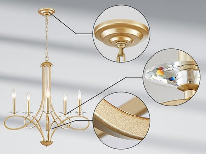 Saint Mossi 5-Lights Gold Modern Chandelier Lighting Fixture, Modern Pendant Light for Dining Room, Contemporary Chandelier for Bedroom, Living Room, Dining Room,H27 xD26,Chain Adjustable