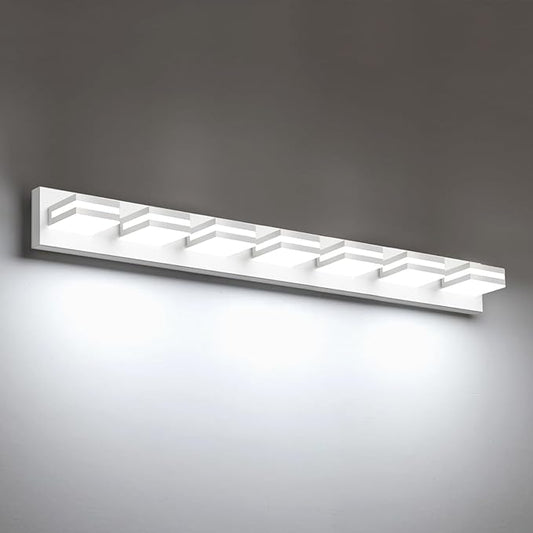 IZORRO LED Modern Bathroom Lights Fixtures(7-Light,Dimmable,360°Rotate),Matte White Acrylic Wall Lighting,Vanity Lights for Bathroom Over Mirror - 6000k 40In （No Assembly Required）