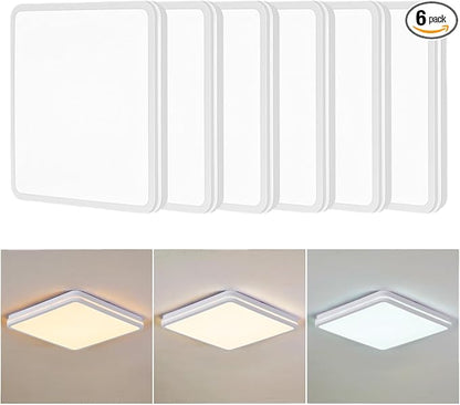 6PK 12 Inch LED Flush Mount Ceiling Light with Side Light, 40W, 2520LM, 3000K/4000K/6000K CCT Selectable, White Square LED Ceiling Light for Hallway, Kitchen, Bedroom, Laundry Room