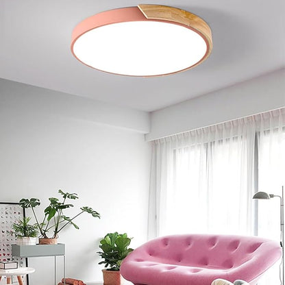 LED Modern Wood Recessed Ceiling Lights, 24 Inch - 3000K-6000K Dimmable, Pink Flush Mount for Living Room, Bedroom