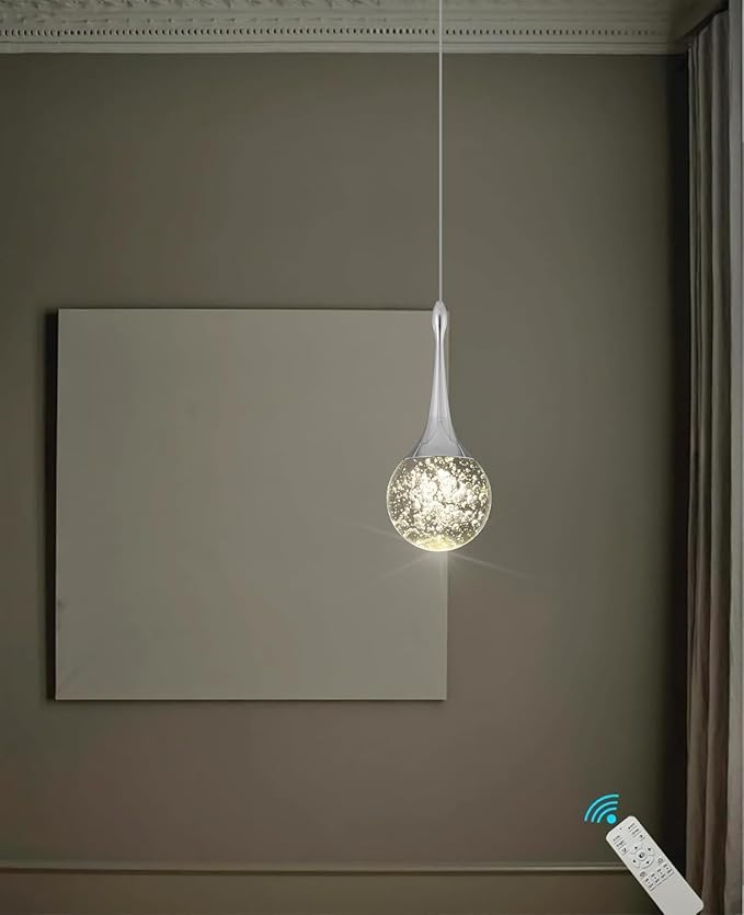 Flashing God Silver 1 Light Teardrop Crystal Pendant Lighting,Integrated Pendant Light with Crystal Bubble for Kitchen Island Globe Fixtures, Chromed Finishe 2700k 4500k 9000k