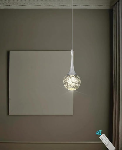 Flashing God Silver 1 Light Teardrop Crystal Pendant Lighting,Integrated Pendant Light with Crystal Bubble for Kitchen Island Globe Fixtures, Chromed Finishe 2700k 4500k 9000k