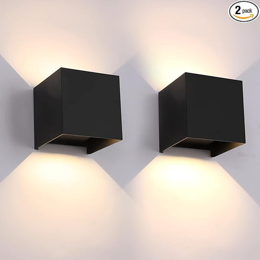 Mille Lucciole 20W 2Pack Outdoor Wall Lights Exterior/Interior,LED Black Outdoor Wall Sconces Light Fixtures Modern,IP65 Waterproof Square Aluminum Wall Lamps, Up and Down Lights 3000K Warm Lights