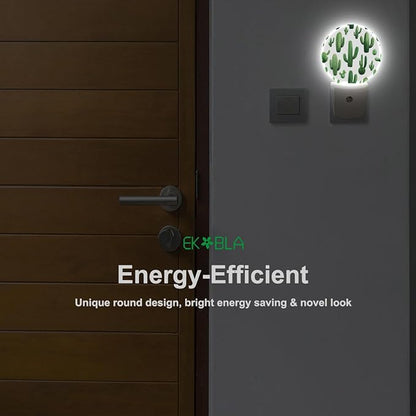 EKOBLA Cactus Plug-in Night Light, Green Cactus with “Stuck On You” Quote LED Nightlight with Auto Sensor for Home Decor