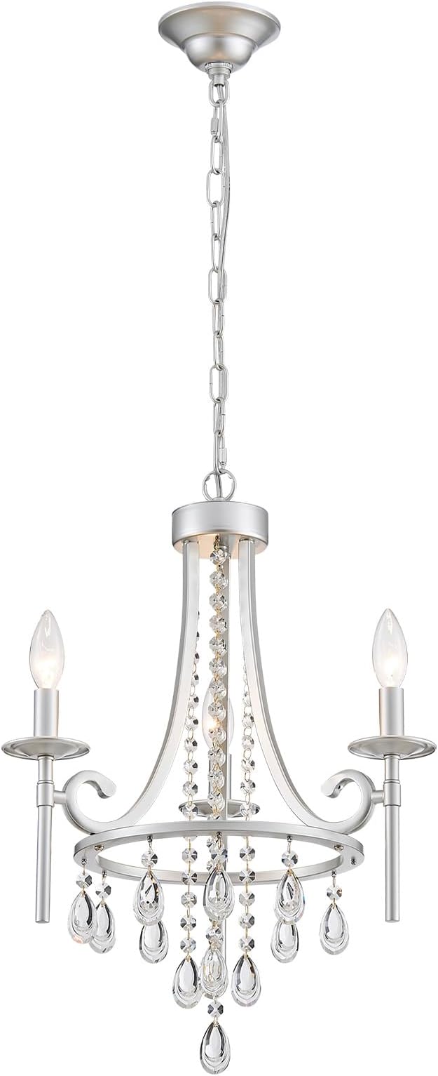 Small Crystal Chandelier, Mini Chrome Chandelier Light Fixture Wagon Wheel Crystal Hanging Pendant Light, 3-Light Modern Chandelier for Bedroom Hallway Bar Kitchen Dinning Living Room Foyer Bathroom