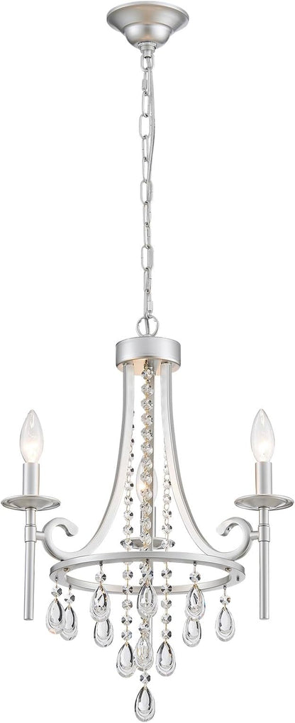 Small Crystal Chandelier, Mini Chrome Chandelier Light Fixture Wagon Wheel Crystal Hanging Pendant Light, 3-Light Modern Chandelier for Bedroom Hallway Bar Kitchen Dinning Living Room Foyer Bathroom