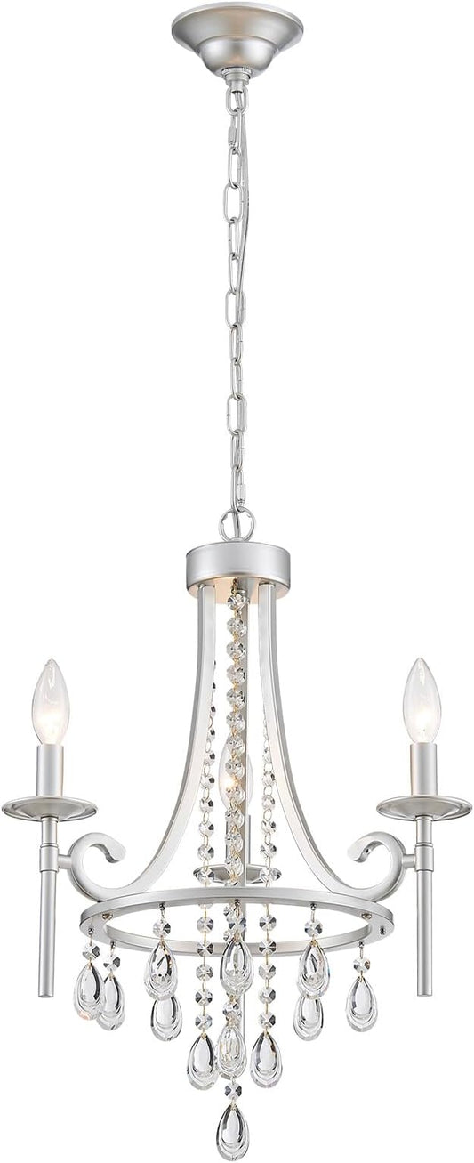 Small Crystal Chandelier, Mini Chrome Chandelier Light Fixture Wagon Wheel Crystal Hanging Pendant Light, 3-Light Modern Chandelier for Bedroom Hallway Bar Kitchen Dinning Living Room Foyer Bathroom