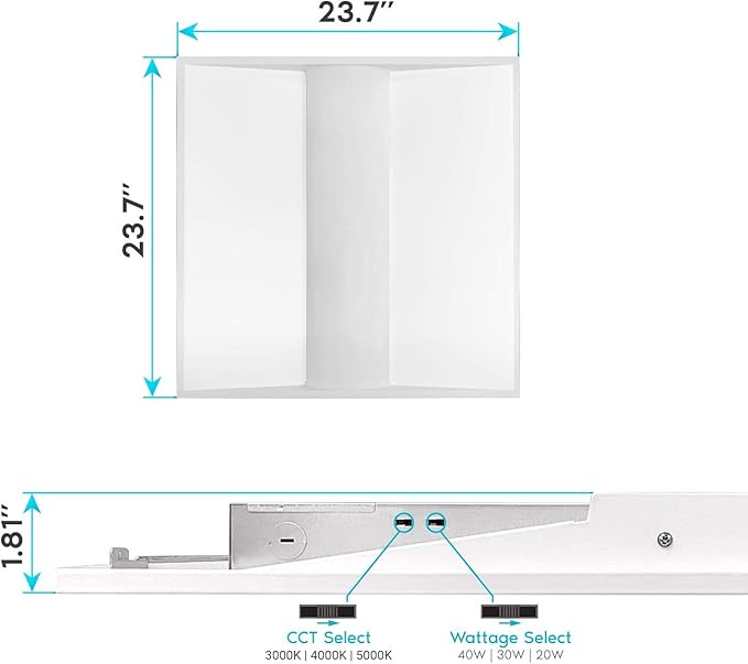 2x2 FT Center Basket LED Troffer Panel Light, 20/30/40W, 3 Color Options 3000K | 4000K | 5000K, Dimmable Drop Ceiling Lights, 2500/3750/5000 Lumens, Damp Rated, 120-277V, DLC Premium (4 Pack)