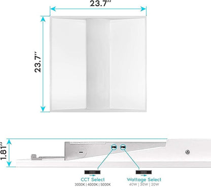 2x2 FT Center Basket LED Troffer Panel Light, 20/30/40W, 3 Color Options 3000K | 4000K | 5000K, Dimmable Drop Ceiling Lights, 2500/3750/5000 Lumens, Damp Rated, 120-277V, DLC Premium (4 Pack)