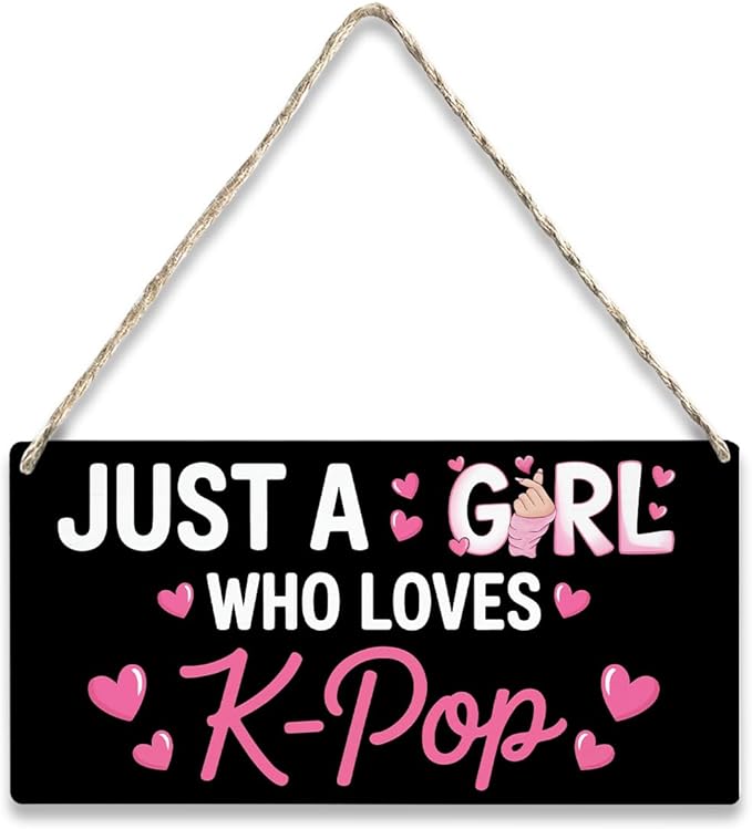 K-pop Gifts for Teen Girls, Music Gifts for Women, Kpop Wood Sign Gift for Girl decorations, Rustic Anime Lovers Wooden Hanging Plaque for Home 12 × 6 Inches Black