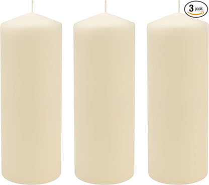 Stonebriar Unscented Pillar Candles – 80 Hour Burn Time, Long-Lasting Wax Candles for Weddings, Holidays, Home Décor & Special Events, Pack of 3, Ivory, 3" x 8"