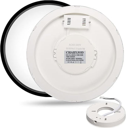 LED Flush Mount Ceiling Light Fixture, 9inch Modern Black Light, 18W 5000K, Low Profile Slim Flat Surface Lights for Bedroom Kitchen Hallway Laundry Stairwell Basement Closet