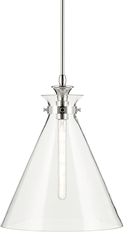 Kichler Laria 1-Light Pendant Light Fixture with Clear Glass in Polished Nickel, Kitchen Island Hanging Light for Traditional Spaces, Sloped Ceiling Compatible (19.75" x 16"), 52775PNCLR