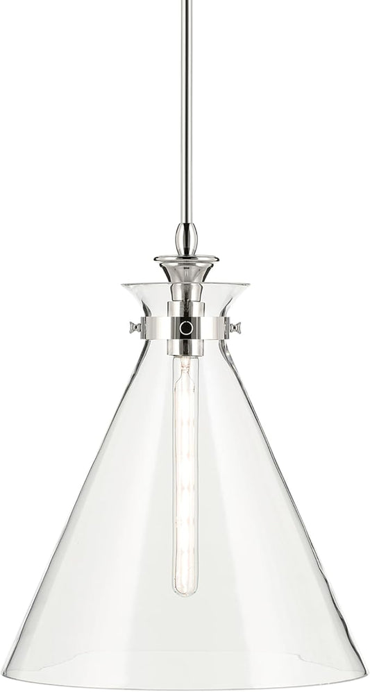 Kichler Laria 1-Light Pendant Light Fixture with Clear Glass in Polished Nickel, Kitchen Island Hanging Light for Traditional Spaces, Sloped Ceiling Compatible (19.75" x 16"), 52775PNCLR