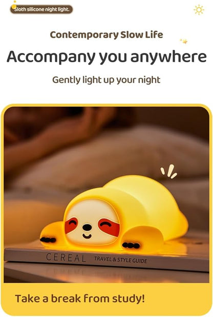 Cute Sloth Night Light, Animal Lamp, Food Grade Silicone, Rechargeable, 3 Level Dimmable, Squishy Nursery Nightlight for Desk Decor, Funny Gifts Stuff for Boys Girls Baby, White Elephant Gifts