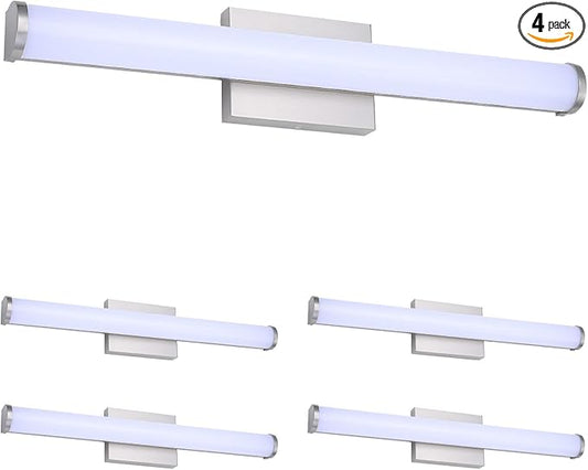ASD 24" LED Linear Vanity Light Fixture, Modern Bathroom Sconce — 3 Color 3000K-5000K, Dimmable, 25W 1750LM, Energy Star & ETL Listed — Over Mirror Makeup Bar for Bedroom, Cabinets — Nickel, 4 Pack
