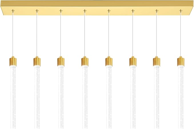 Modern Rectangular Crystal Chandelier LED Dimmable Crystal Column Chandelier Living Room Crystals Pendant Light for Dining Room Adjustable Height 8-Light Gold