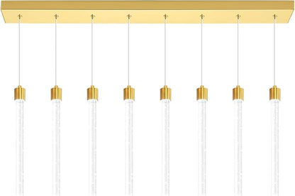 Modern Rectangular Crystal Chandelier LED Dimmable Crystal Column Chandelier Living Room Crystals Pendant Light for Dining Room Adjustable Height 8-Light Gold