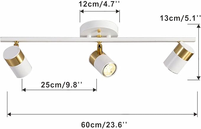 White 3 Lights Track Lighting Fixtures, LED Track Lighting with Rotatable Light Head & GU10 Bulbs, Ceiling Spotlight Fixtures for Farmhouse Garage Basement Shower