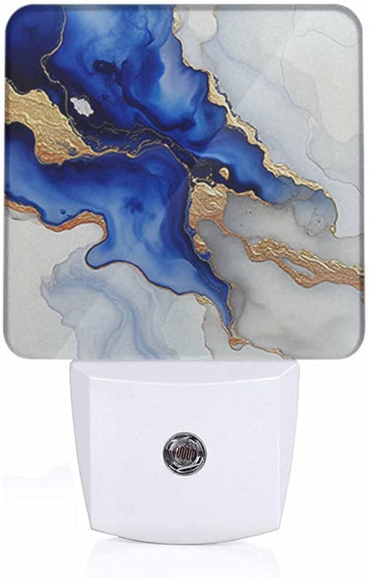 Marble Texture LED Night Lights Plug into Wall Blue and Gold 0.5W Plug in Night Light, Dusk to Dawn, Bright Nightlight Auto On/Off, for Room Bedroom Bathroom