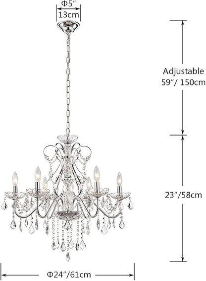 Saint Mossi 6 Light Crystal Chandelier Light Fixture Modern Chandelier Pendant Lighting, Chrome Pendant Raindrop Chandelier for Dining Room,Bedroom,Living Room,H23 x D24
