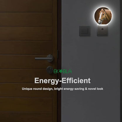 EKOBLA Watercolor Horse Plug-in Night Light, Brown Horse Wildlife LED Nightlight with Dusk to Dawn Auto Sensor for Bedroom, Bathroom & Hallway