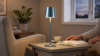 Mikasa 14.8-Inch Blue Rechargeable LED Lamp with Touch Control - Elegant Blue Aluminum Design, 5000mAh Battery, 3 Light Colors, Stepless Dimming, Perfect for Home Office, Living Room, Bedroom