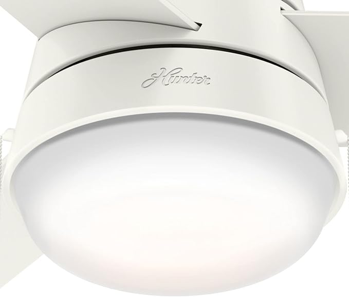 Hunter 36 inch Small Indoor Ceiling Fan with LED Light and Pull Chain - Modern Ceiling Fan, Standard Mount, 3 Blades, For Bedroom, Home Office, or Laundry Room, Quiet - Aker 59301, Fresh White