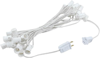 Novelty Lights 25 Foot C7 Outdoor String Light Christmas Stringer - Patio String Lights - Candelabra Base (C7/E12) - 12" Spacing - White Wire