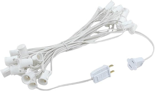Novelty Lights 25 Foot C7 Outdoor String Light Christmas Stringer - Patio String Lights - Candelabra Base (C7/E12) - 12" Spacing - White Wire