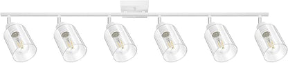 BoostArea White LED 6 Light Track Lighting Kit, 6 Way Ceiling Spot Lighting with Glass Lampshade, Flexibly Rotatable Light Head for Kitchen, Living Room, Bedroom, Bulb Not Included