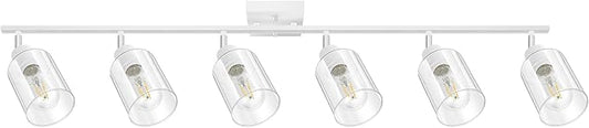 BoostArea White LED 6 Light Track Lighting Kit, 6 Way Ceiling Spot Lighting with Glass Lampshade, Flexibly Rotatable Light Head for Kitchen, Living Room, Bedroom, Bulb Not Included