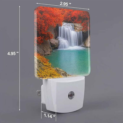 Waterfall Night Light Plug-into Wall National Park Dense Forest Nightlight Lamp with Dusk to Dawn Sensor, Led Lamp 0.5W Energy Efficient for Home Decor