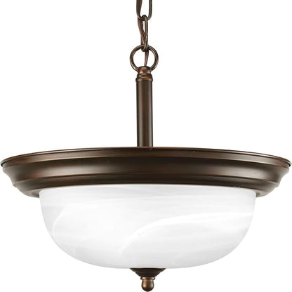 Progress Lighting 2-Light Ceiling Light, Semi-Flush Mount or Hanging Ceiling Light Fixture for Interior Kitchen Lights or Hallway, 13-3/16" by 11-5/16", Antique Bronze, Alabaster Glass Shade