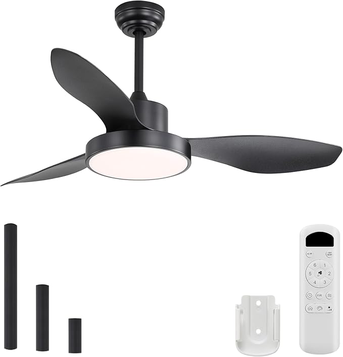 Sofucor 48 Inch Ceiling Fan with Lights Flush Mount Modern Outdoor Ceiling Fans with Remote,3 CCT Dimmable Quiet DC Motor & Timer for Patio/Bedroom/Farmhouse/Indoor (Black, 48 Inch/Remote Control)