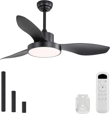 Sofucor 48 Inch Ceiling Fan with Lights Flush Mount Modern Outdoor Ceiling Fans with Remote,3 CCT Dimmable Quiet DC Motor & Timer for Patio/Bedroom/Farmhouse/Indoor (Black, 48 Inch/Remote Control)