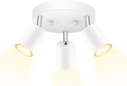 AUQUEE LED 3 Light Track Lighting Kit, LED Track Lighting Fixtures, White Round Ceiling Spot Lighting, Flexibly Rotatable Light Head for Kitchen, Living Room, Bedroom, GU10 Bulb Not Included