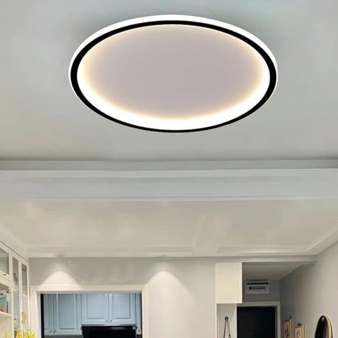 Dimmable LED Ceiling Light Fixture Flush Mount,24" Modern Round Recessed Ceiling Lamp with 3000K-6000K APP Adjustment,Black 66W Close to The Ceiling Lighting Living Room Bedroom