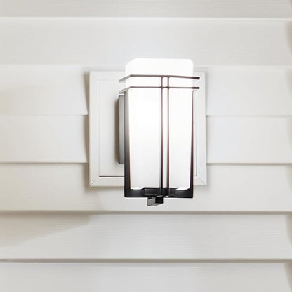 Kichler Tremillo 11.75" Outdoor Wall Lightin Black, 1-Light Exterior Wall Sconce Porch Light with Satin Etched Cased Opal Glass, (11.75" H x 5.75" W), 49200BK