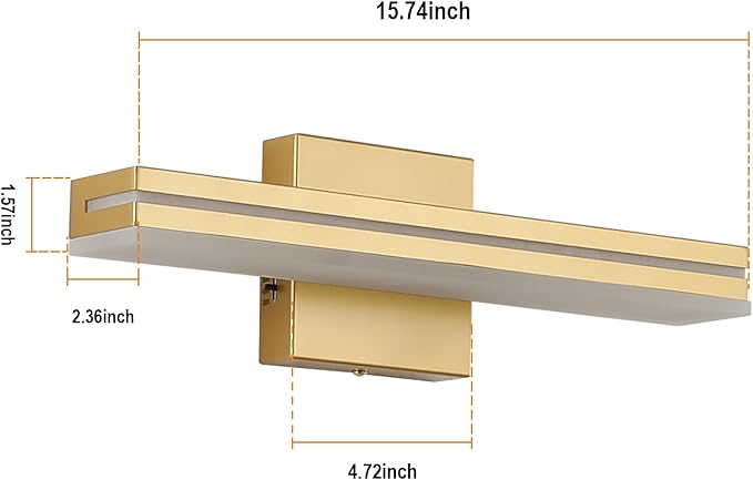 SineRise LED Modern Bathroom Vanity Light Fixtures (16-Inch, 3000K/4000K/6000K, Dimmable), Gold Modern Acrylic Bathroom Wall Lighting Fixtures Over Mirror