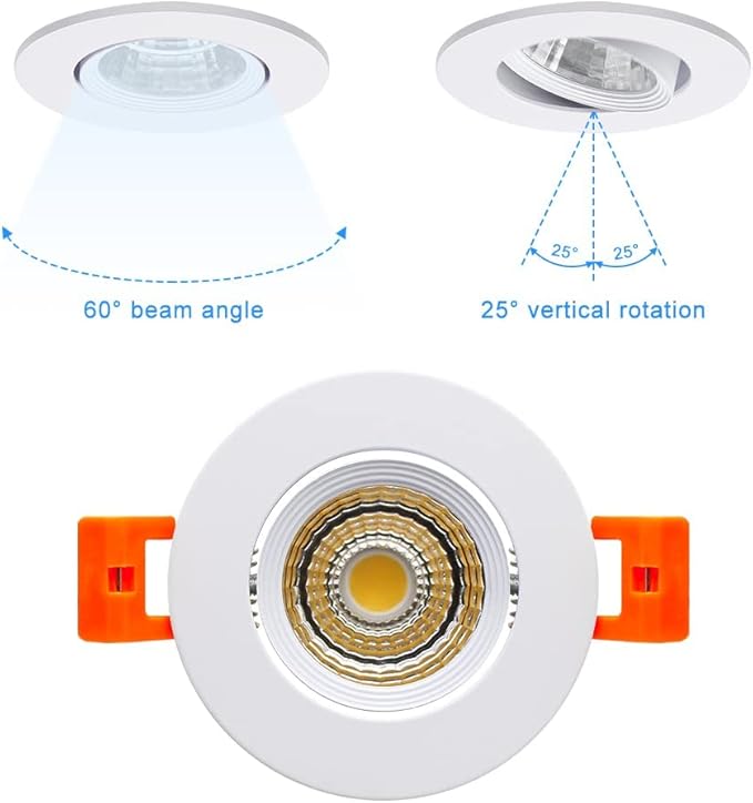2Inch LED Recessed Ceiling Light, 3W Dimmable LED Downlight, Natural White 4000K, 60 Beam Angle COB Recessed Lights with Driver, 25W Halogen Bulbs Equivalent for Ceiling Lighting, White 6 Pack