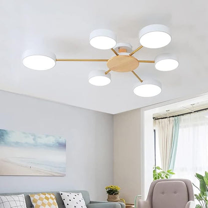 LED Ceiling Light Fixture,41 Inch 6-Lights Modern Ceiling Lights Flush Mount Wooden 48W Dimmable Chandelier for Living Room Bedroom Kitchen,3000K/4000K/6000K Temperatures Selectable White